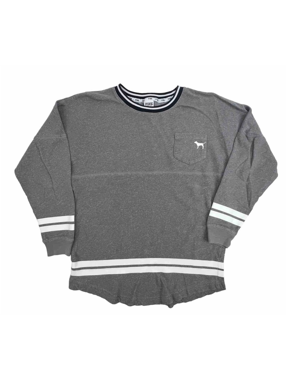 Victoria's Secret Gray and White Striped Crewneck Sweater